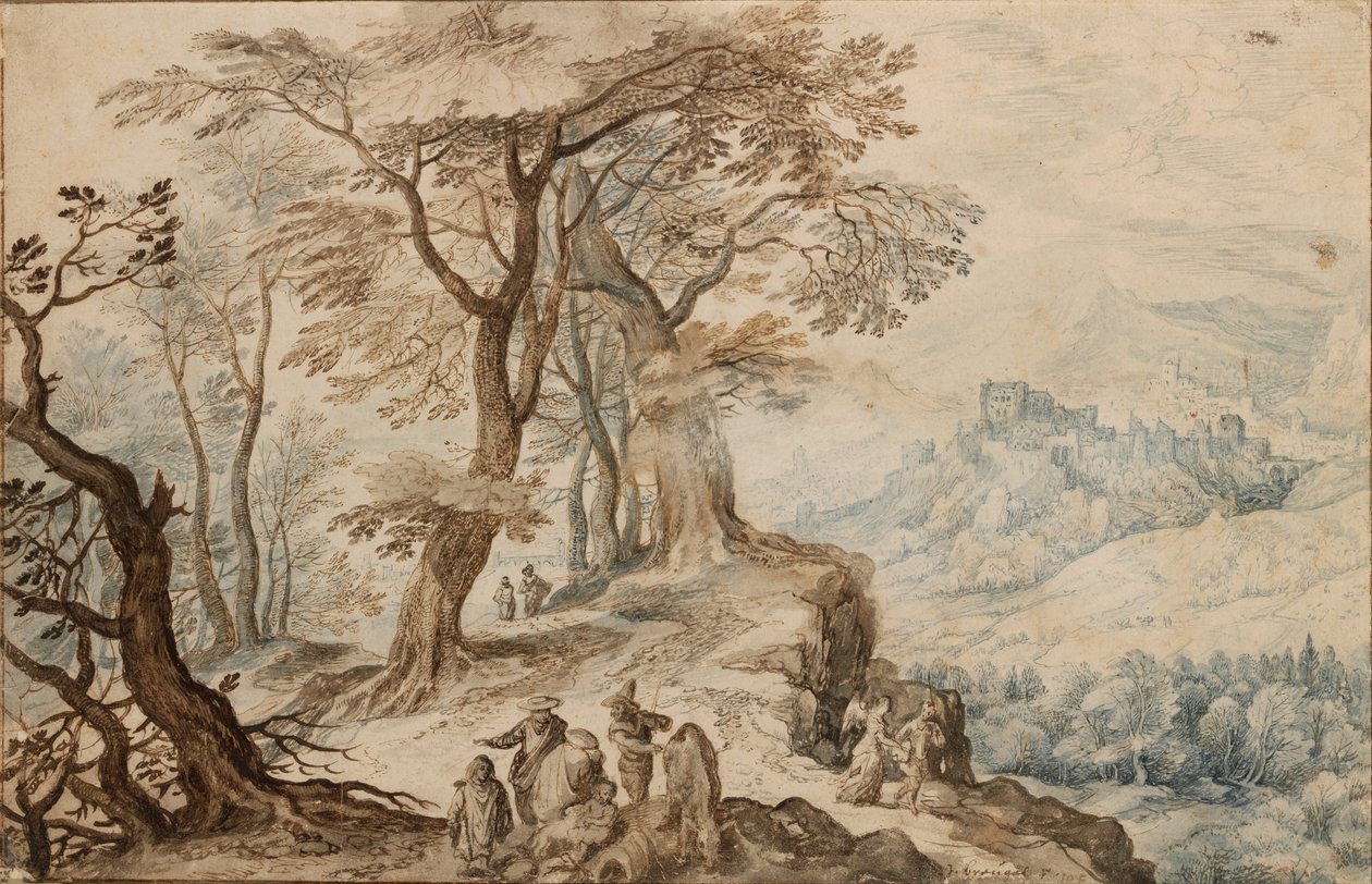 Landschap met Tobias en de engel door Jan Brueghel the Younger