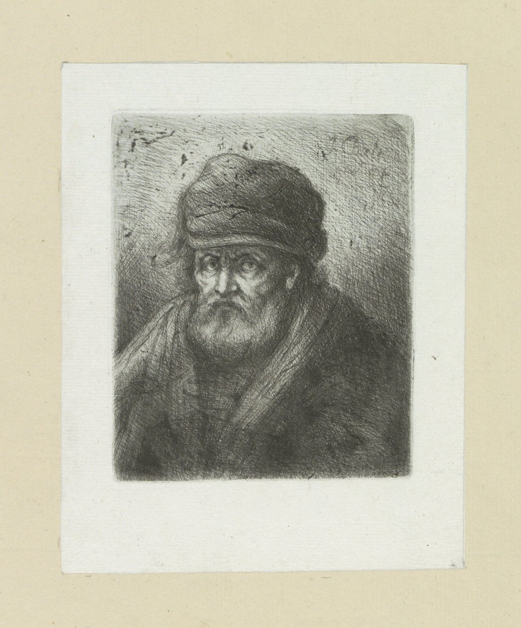 Oude man met baard en muts door Jan Chalon