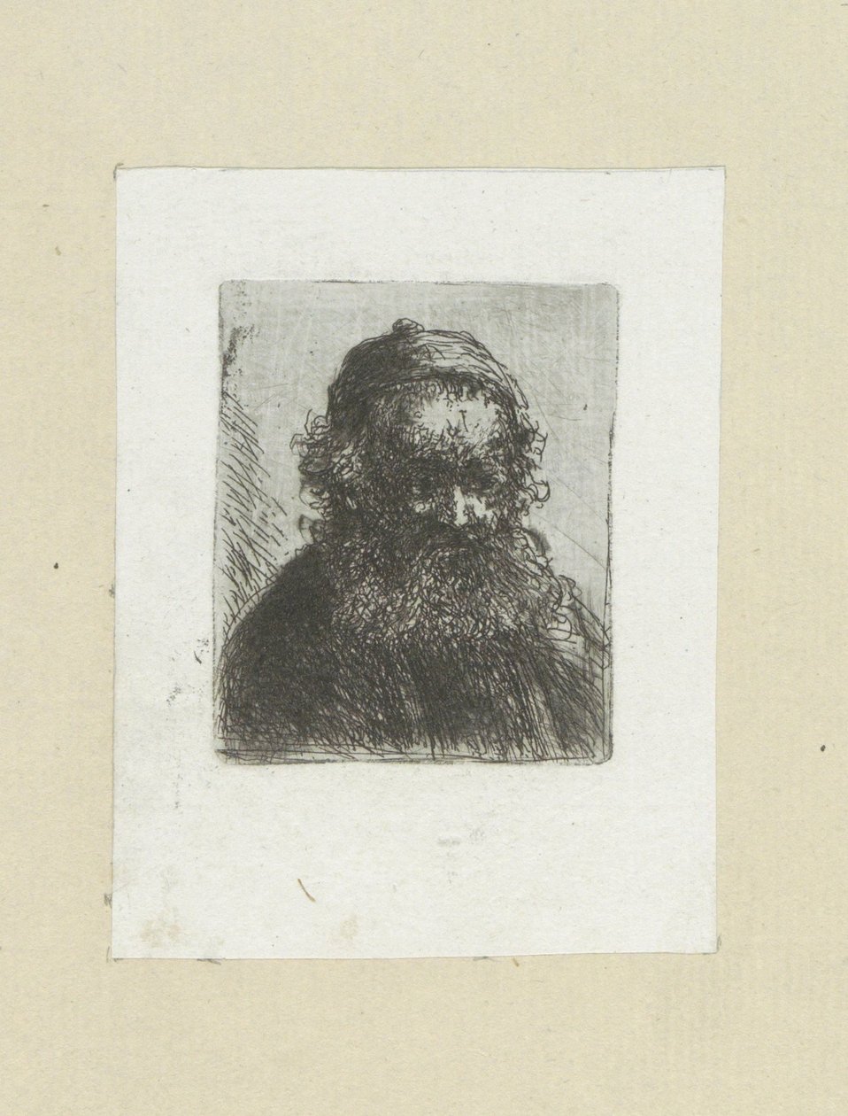 Oude man met baard en muts door Jan Chalon