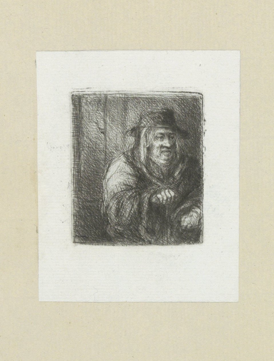Oude man met mantel en hoed door Jan Chalon