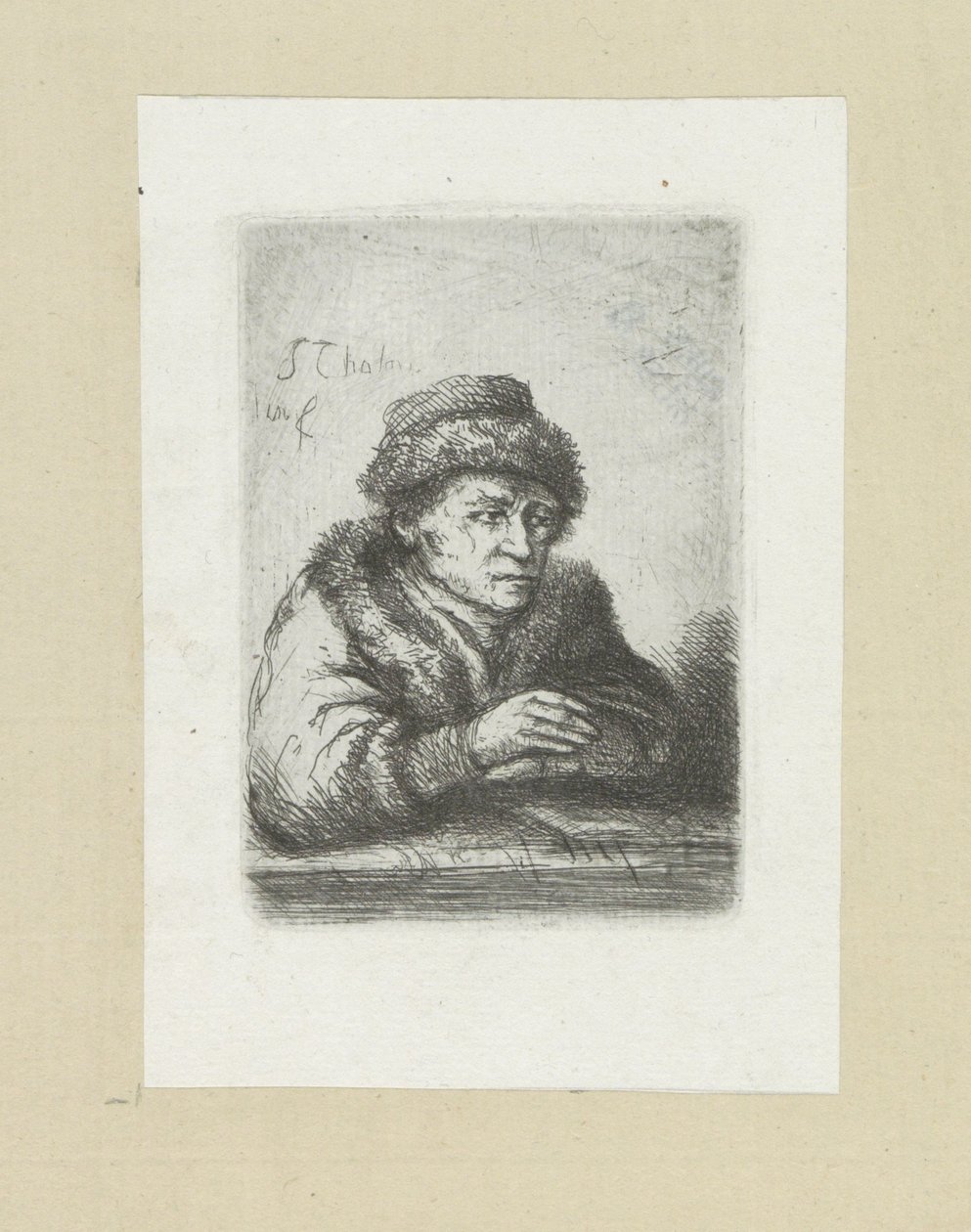 Volwassen man aan een tafel, in bontmantel door Jan Chalon