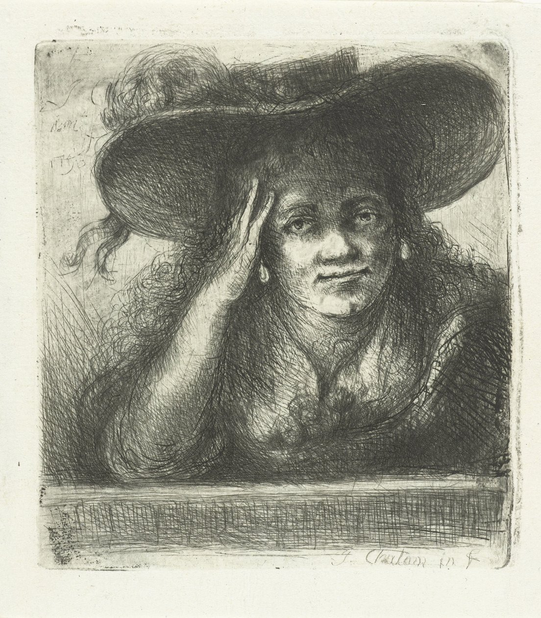 Vrouw met grote ronde hoed door Jan Chalon