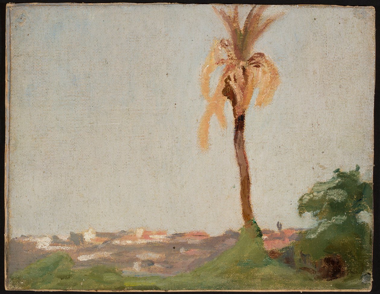 Graf van de heilige - Landschap met een palmboom. Van een reis naar India door Jan Ciągliński