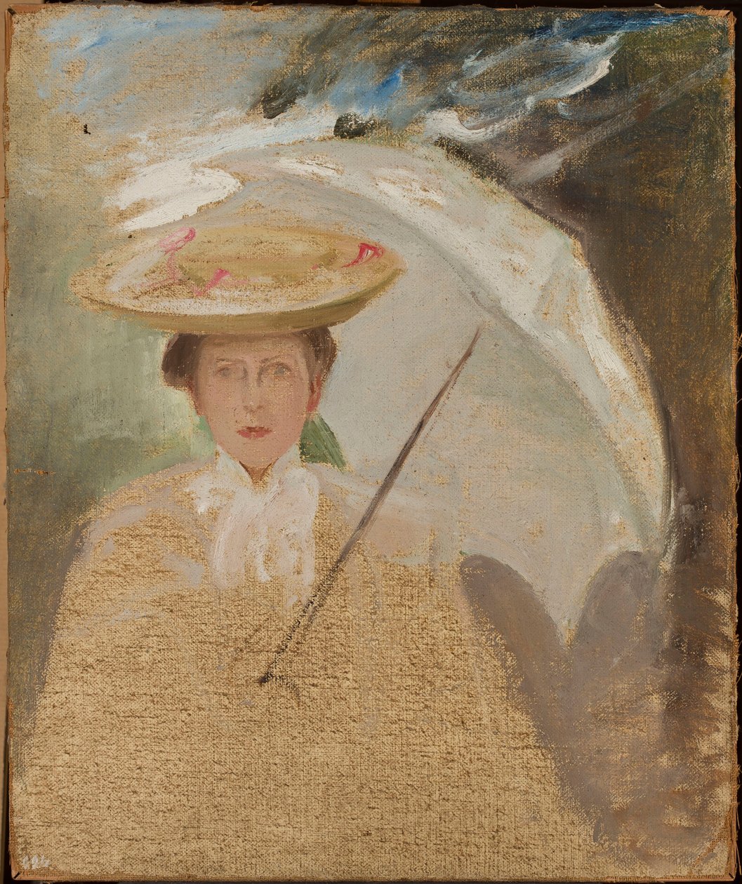 Portret van een dame met parasol, schets door Jan Ciągliński