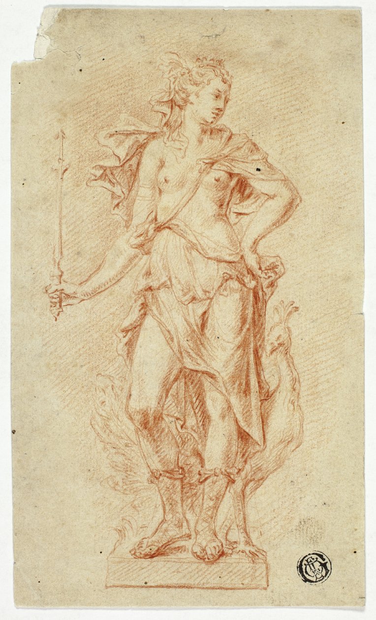 Standbeeld van Juno met scepter en pauw door Jan Claudius de Cock