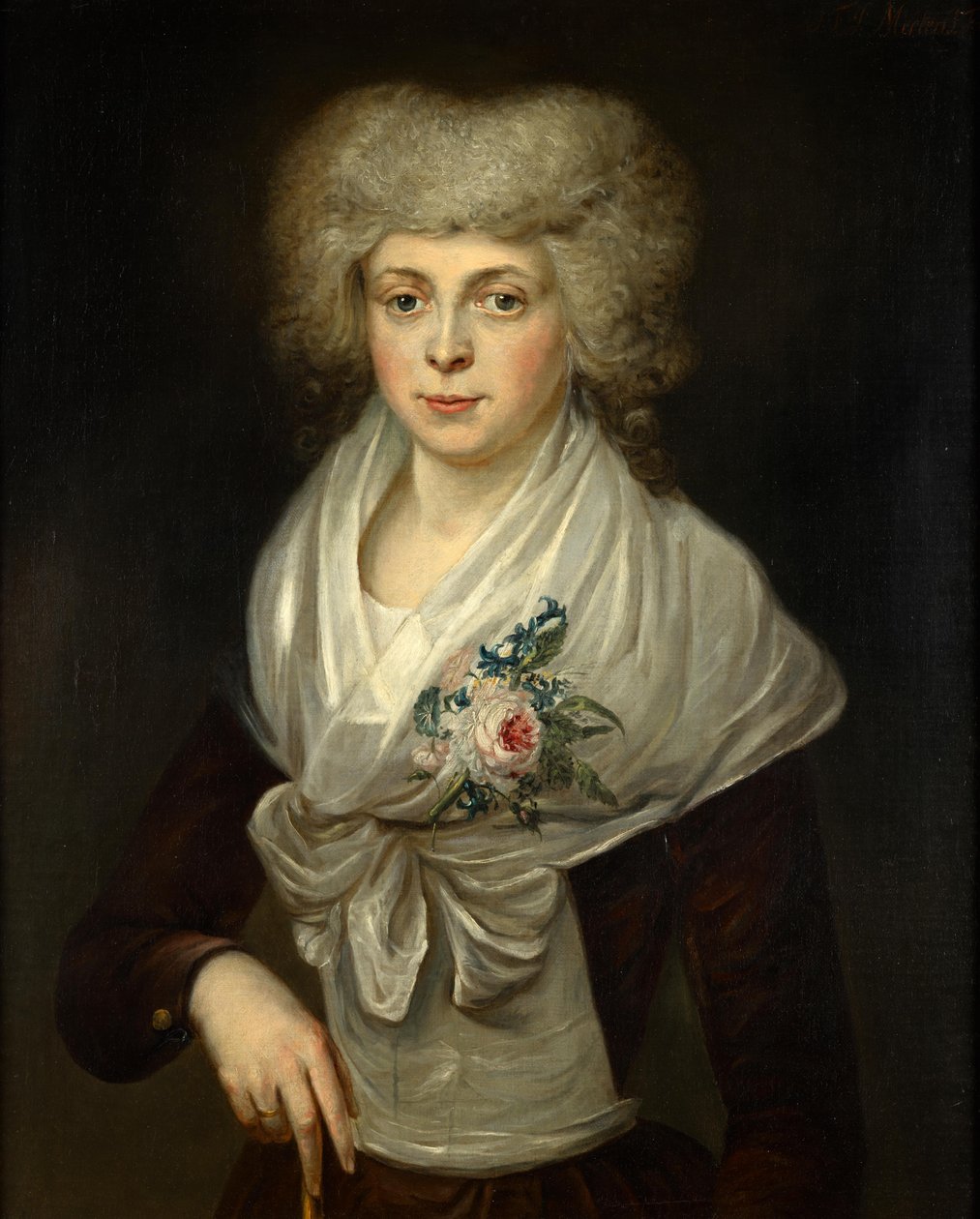 Portret van een dame met bloemen door Jan Cornelis Mertens