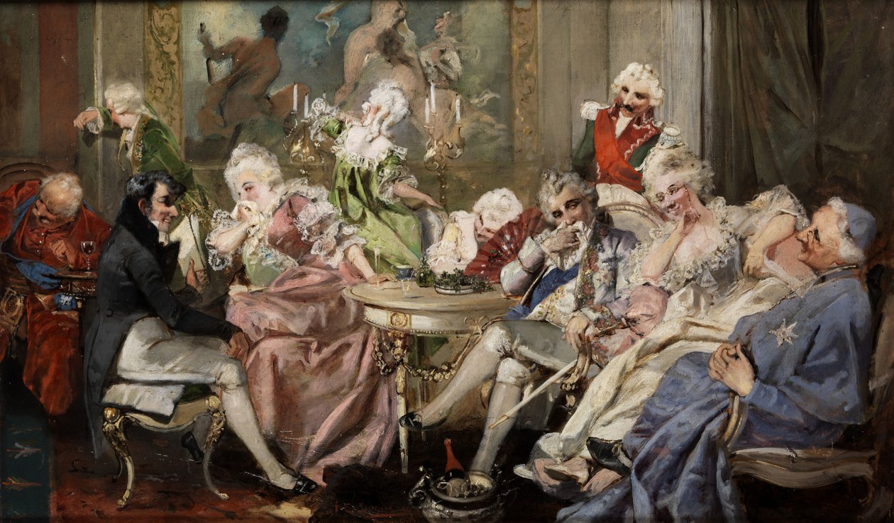 Hoffelijk gezelschap in een salon door Jan Czesław Moniuszko