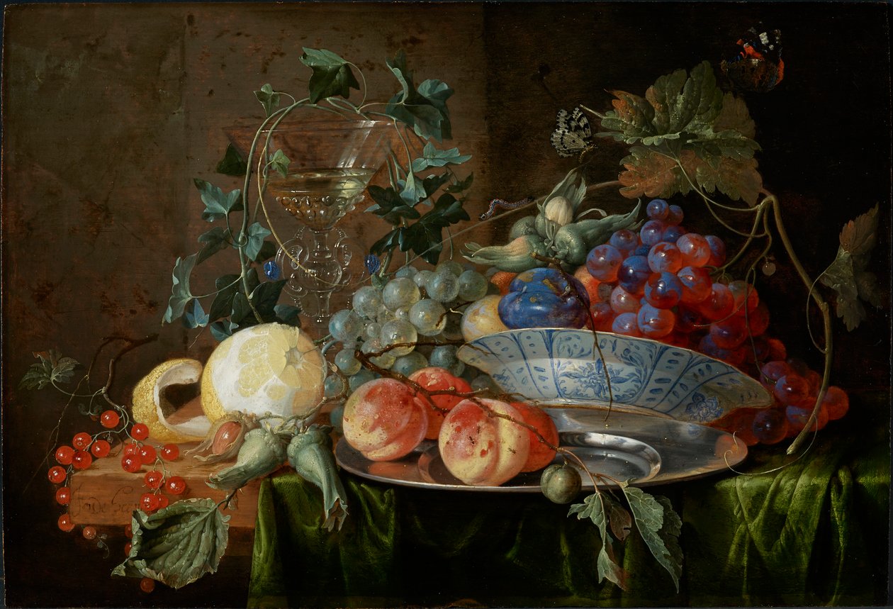 Stilleven met fruit en een glas à la façon de Venise door Jan Davidsz de Heem