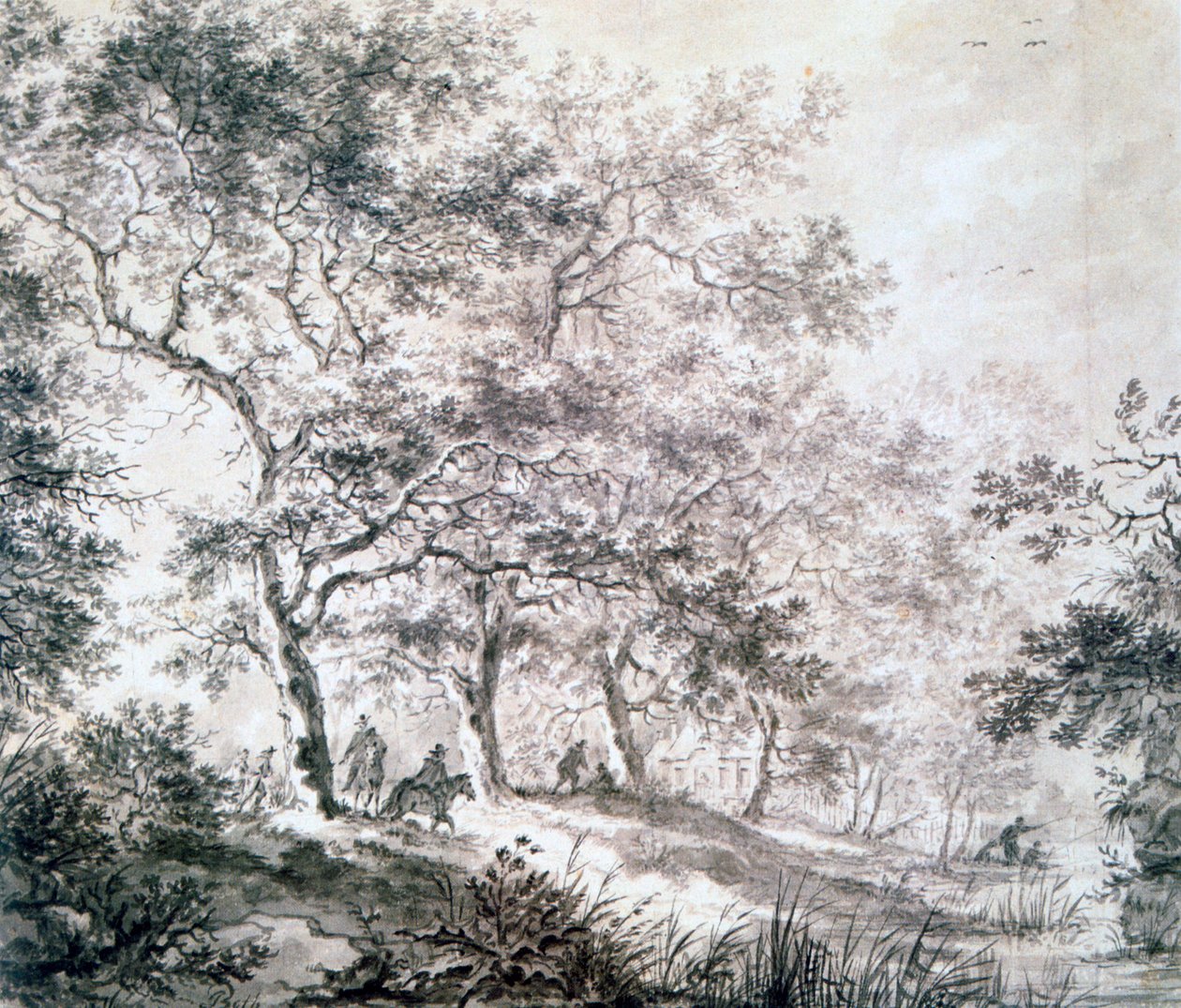 Een groep bomen aan de rand van het water, 1643 door Jan Dirksz Both
