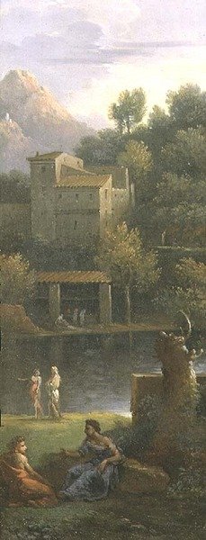 Figuren in een klassiek landschap door Jan Frans van Bloemen