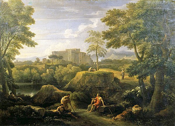 Landschap met figuren door Jan Frans van Bloemen