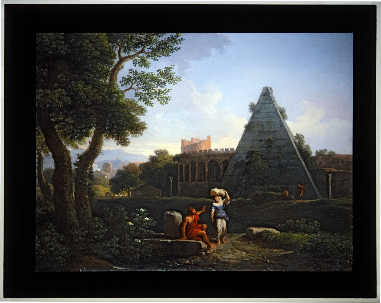 Set van vier Cappricio; (3) Piramide van Cestius door Jan Frans van (1662 1749) Bloemen