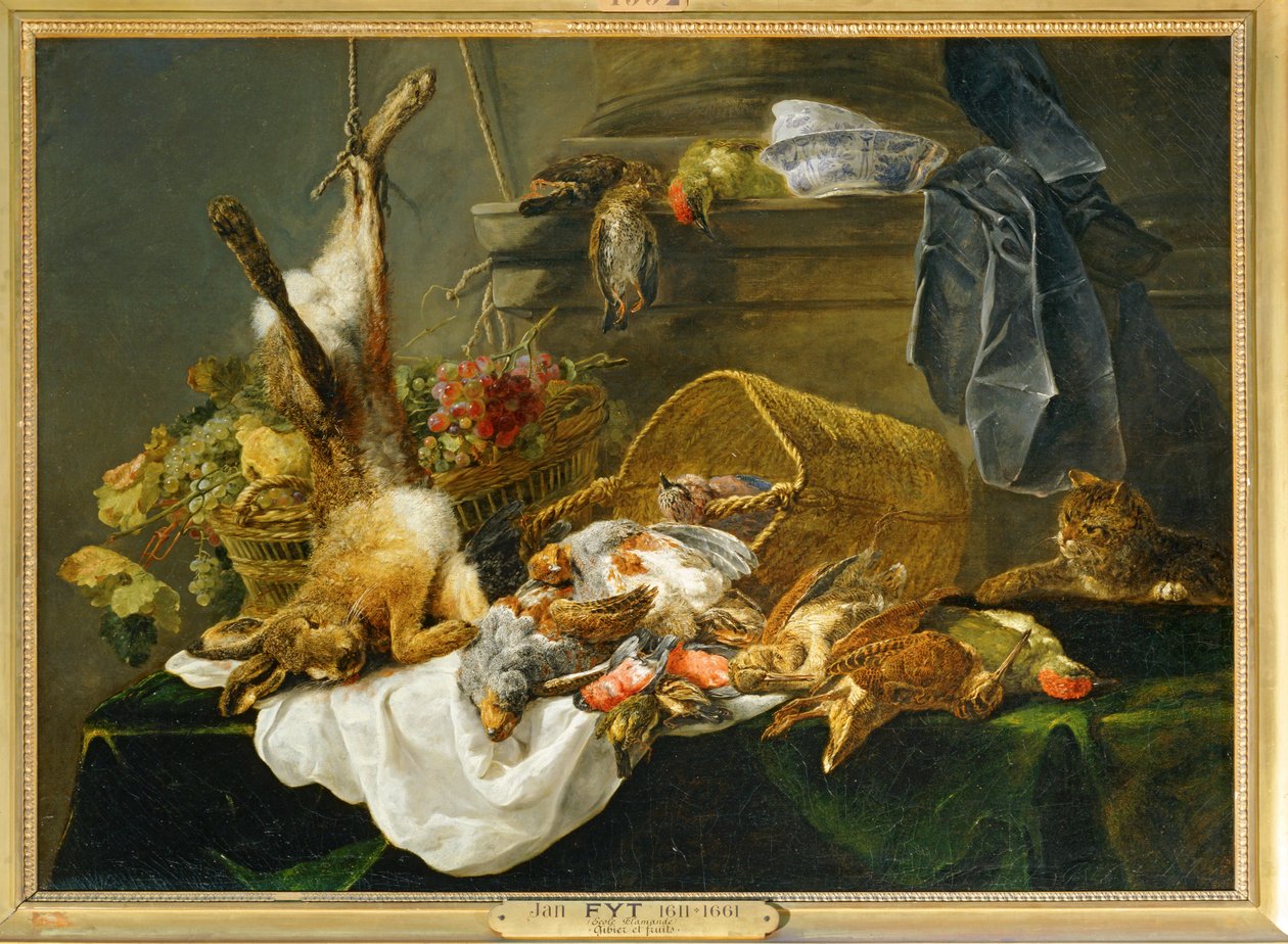 Wild en fruit, in de gaten gehouden door een kat ... door Jan Fyt