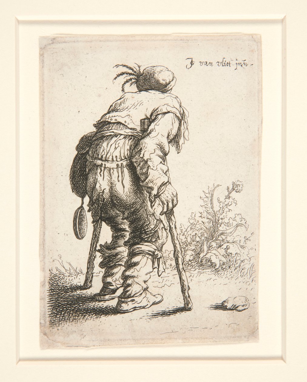 Een bedelaar met twee krukken door Jan Georg van Vliet