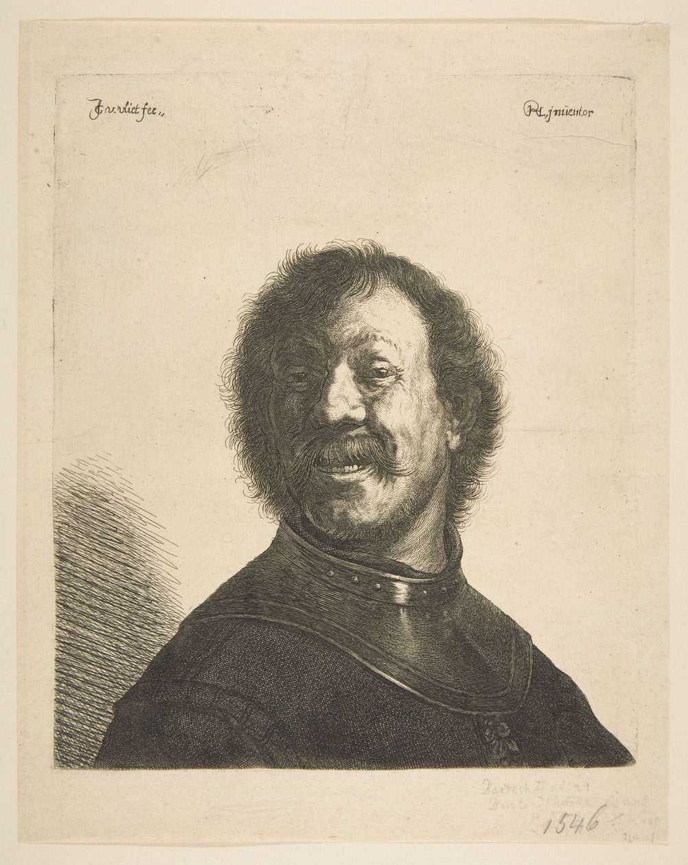 Lachende man in een gorget door Jan Georg van Vliet