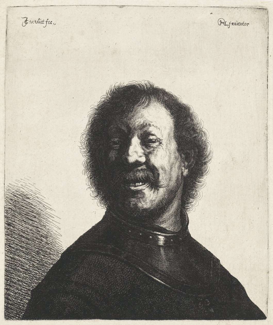 Lachende man met halsstuk Tronies naar Rembrandt door Jan Gillisz. van Vliet