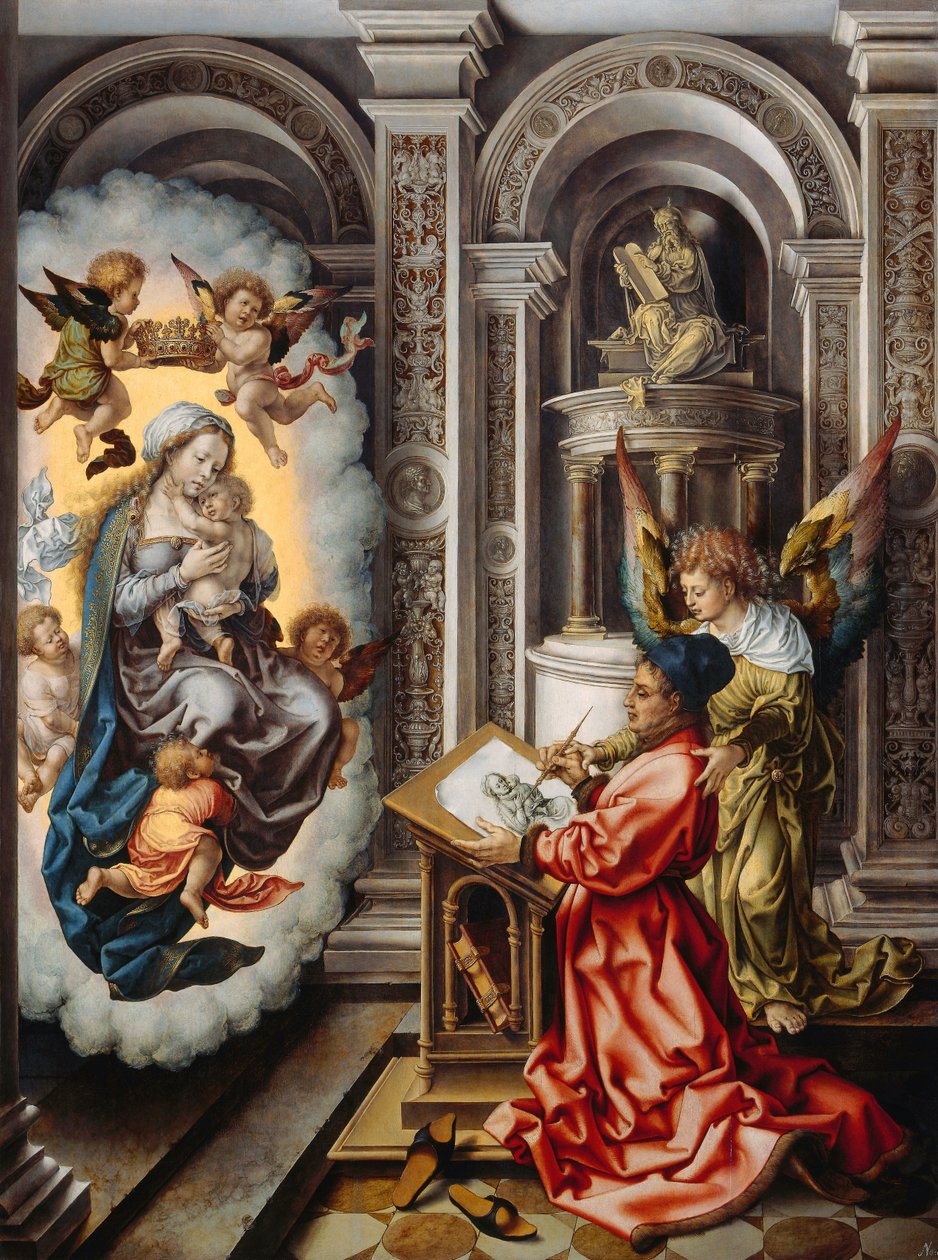 De heilige Lucas schildert de Maagd Maria door Jan Gossaert