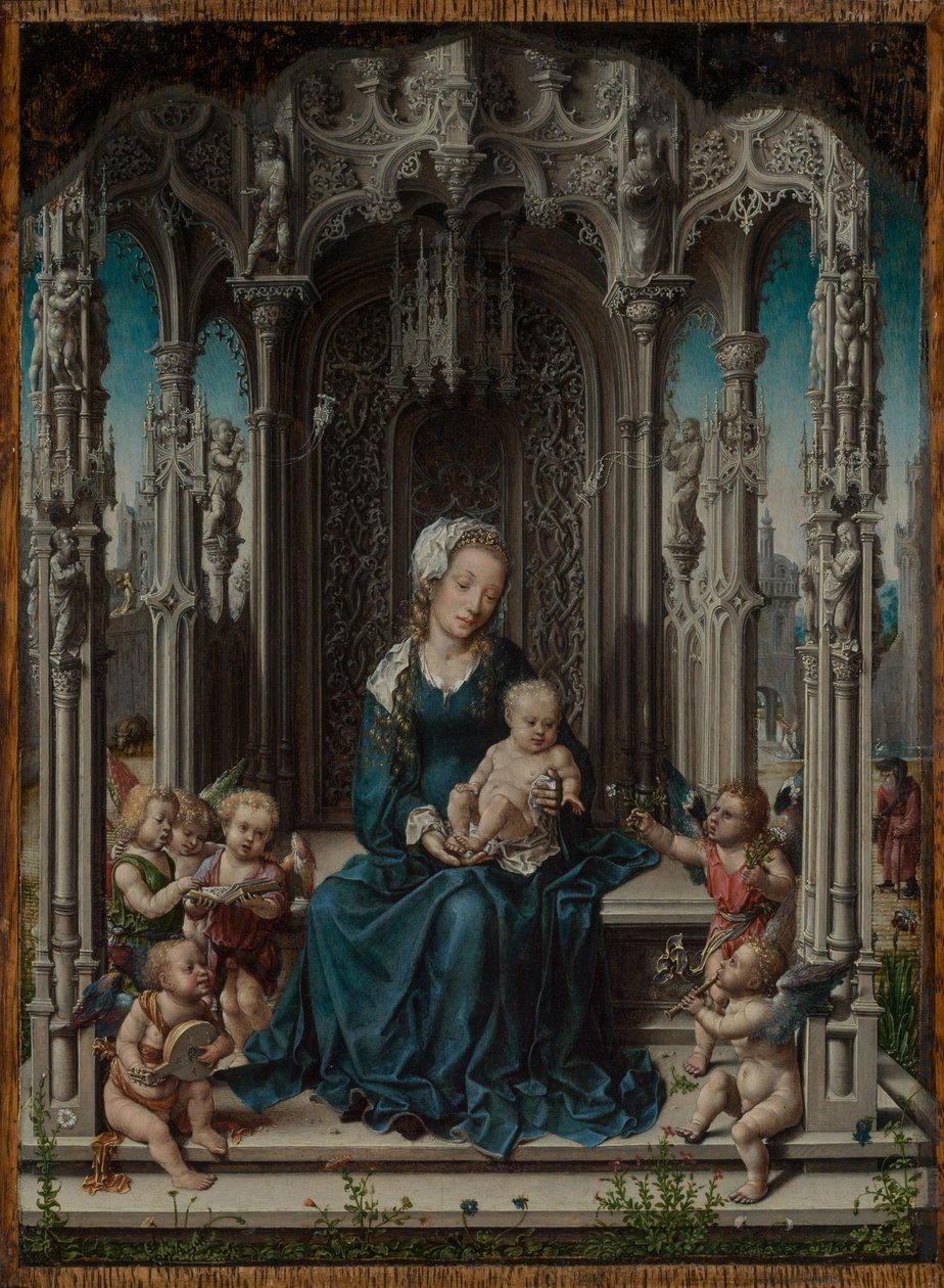 Maria op de troon met het Kind en musicerende engelen door Jan Gossaert