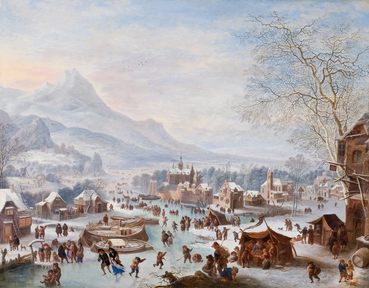 Winterse scène met schaatsers door Jan Griffier I
