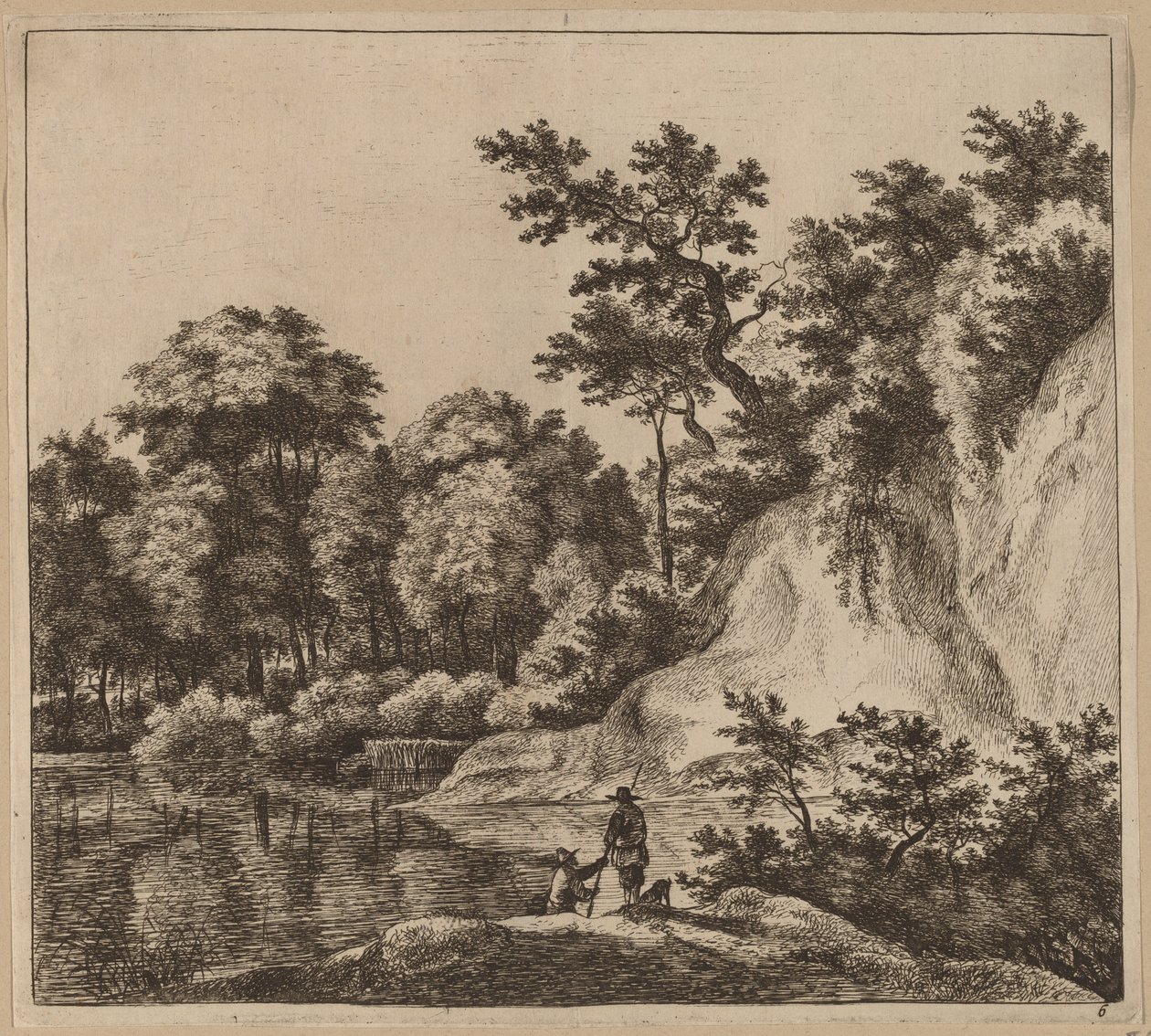 Landschap met rivier en rots door Jan Hackaert