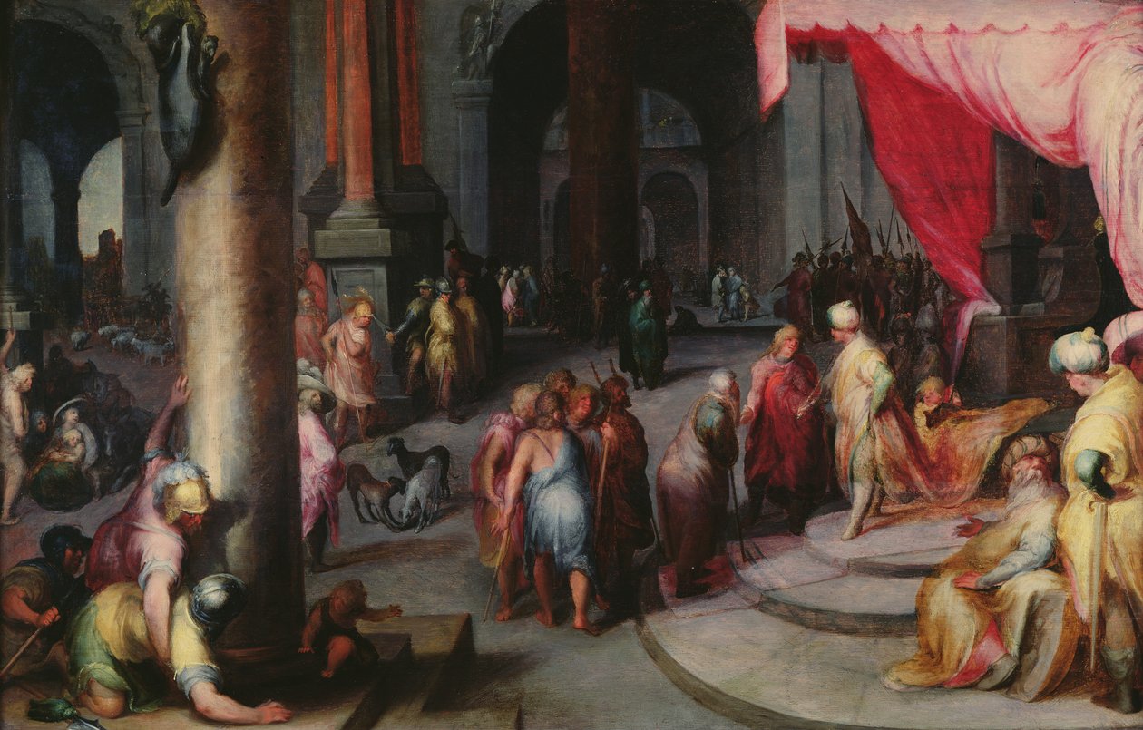 Jozef presenteert zijn vader en broers aan de farao, c.1590 door Jan Harmensz Muller