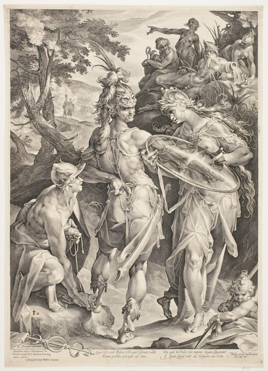 Minerva en Mercurius bewapenen Perseus voor zijn ontmoeting met Medusa door Jan Harmensz. Muller