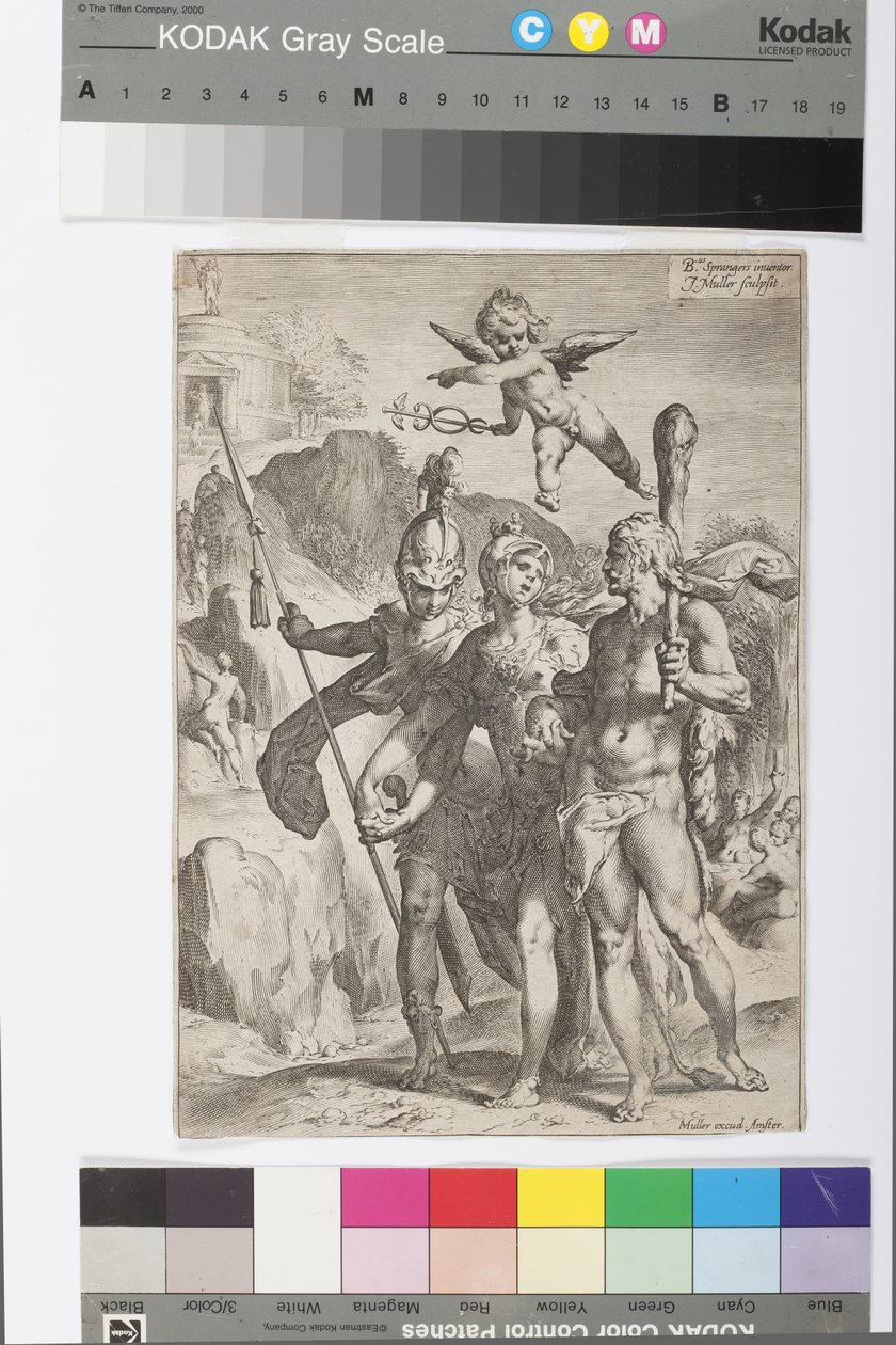 Minerva, geleid door Hercules en Mars door Jan Harmensz Muller