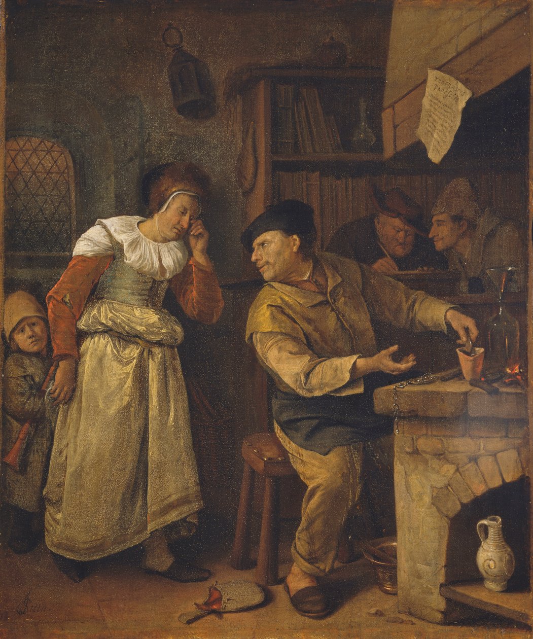 Een goudsmid die de sieraden van een vrouw smelt in aanwezigheid van een notaris: De alchemist, c. 1668-70 door Jan Havicksz. Steen