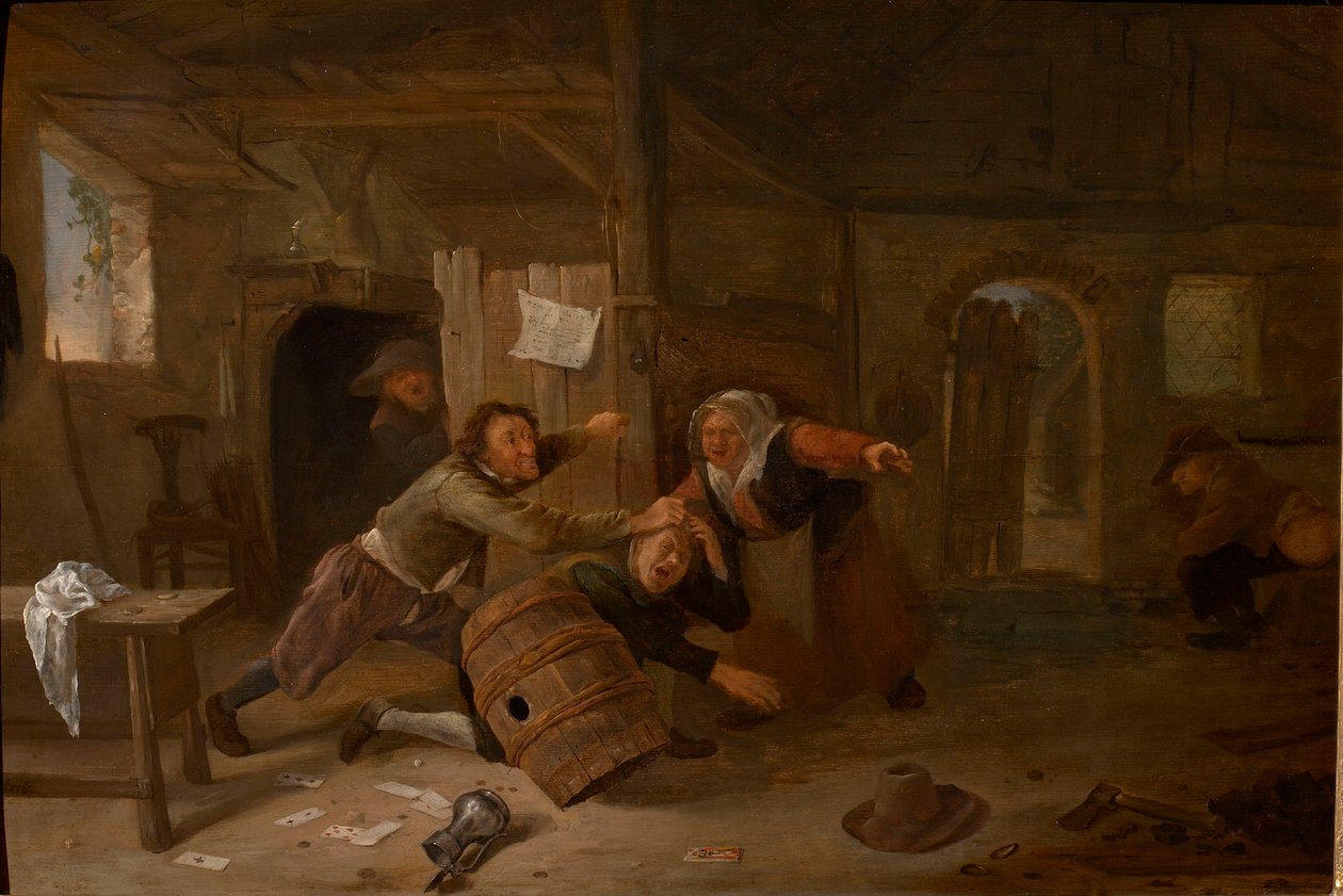 Vechtende boeren, voor 1678 door Jan Havicksz Steen