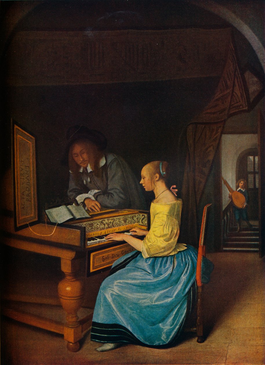 Een Jonge Vrouw die een Klavecimbel Speelt voor een Jonge Man, 1659 door Jan Havickszoon Steen