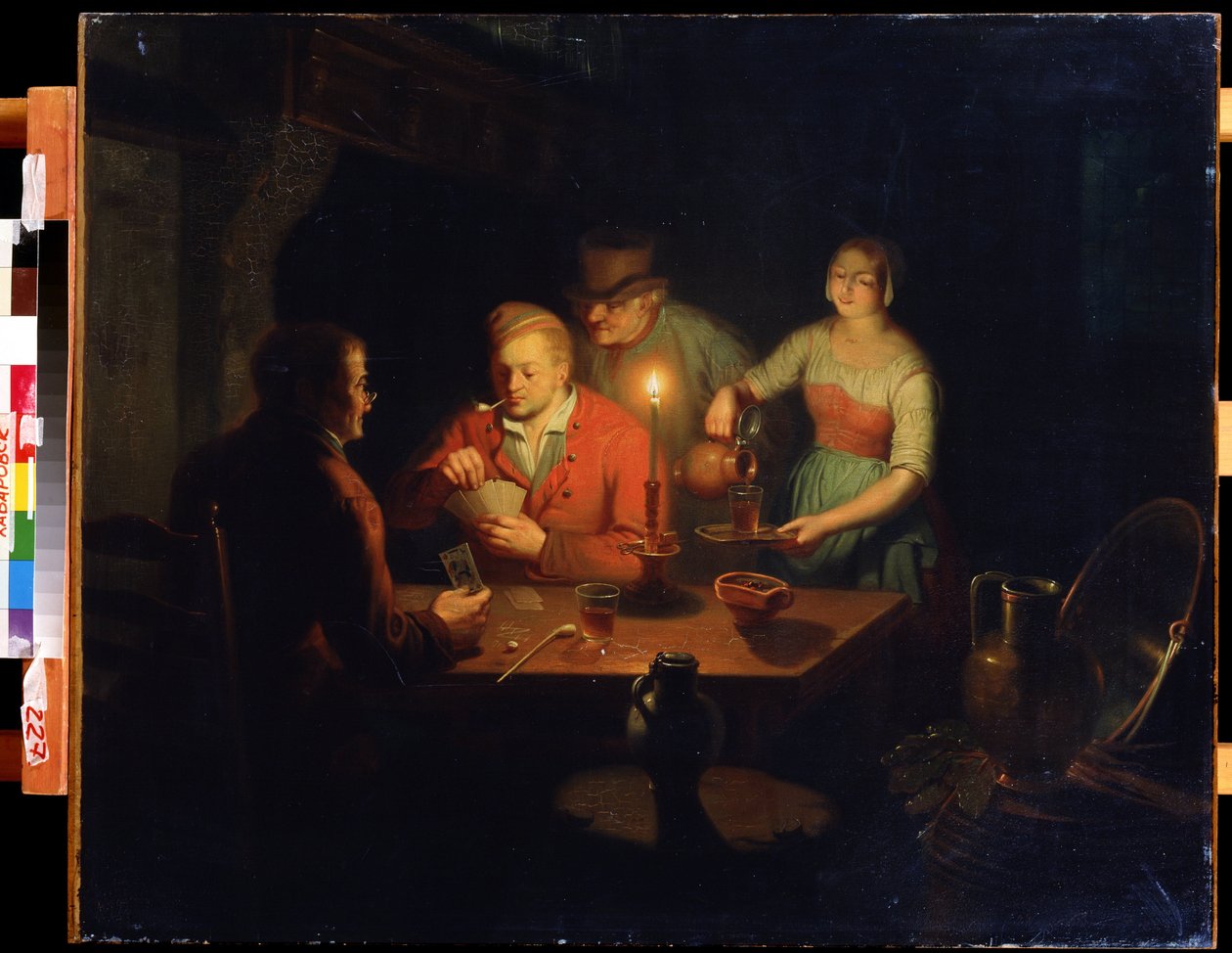 Kaartspel, schilderij van Jan Hendrik van Grootveld (1808-1855), olie op hout, Nederlandse kunst 19e eeuw, Verre Oosten Museum, Chabarovsk (Rusland) door Jan Hendrick van Grootvelt