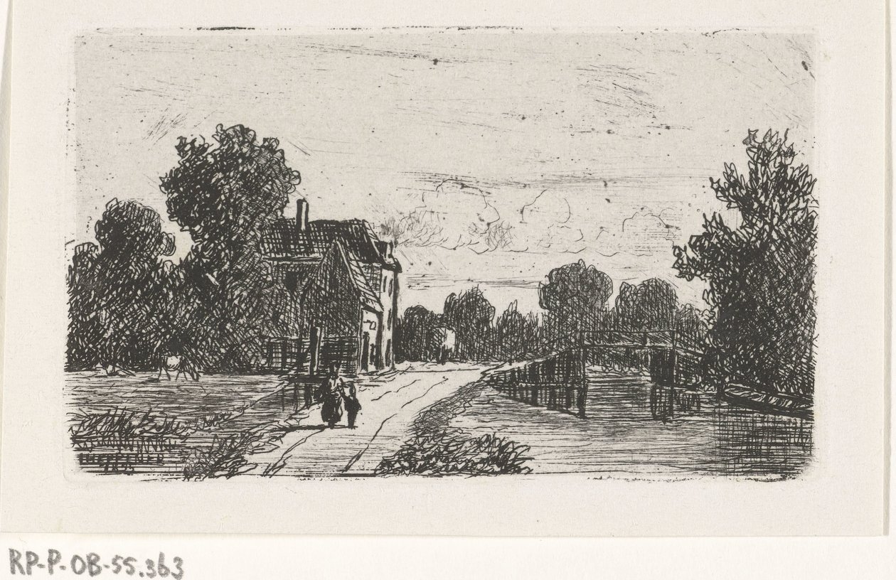 Landschap met een brug over een vaart door Jan Heppener