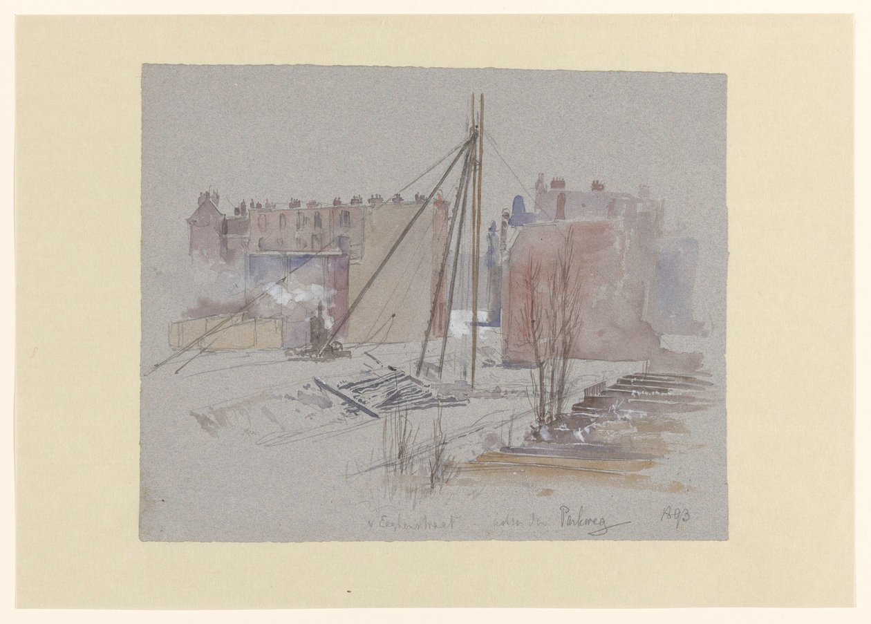 Heiwerkzaamheden aan de Van Eeghenstraat, achter de Parkweg door Jan Hoynck van Papendrecht