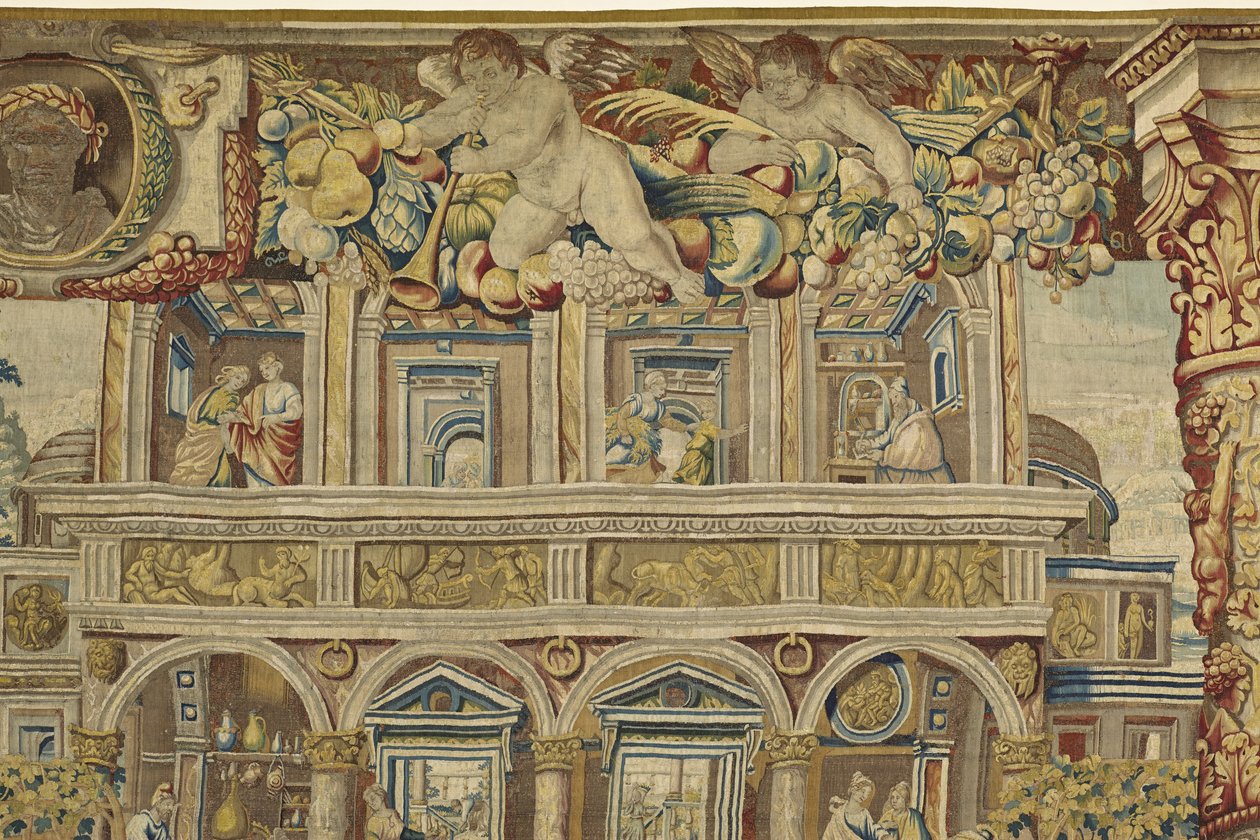 (detail) van het paleis en muzikale engel uit Vertumnus en Pomona, ca. 1630 door Jan II Raes