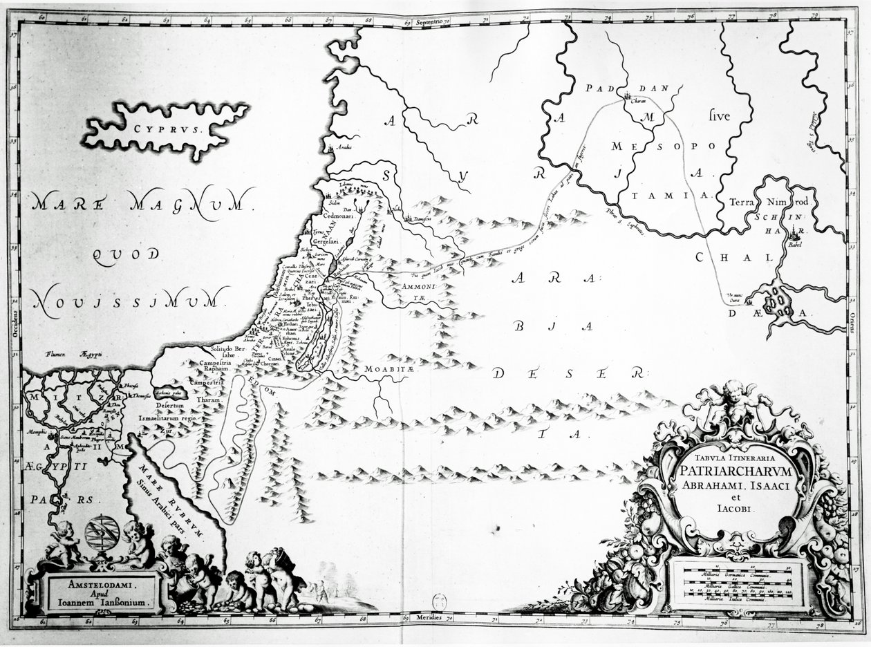 Kaart van de reizen van Abraham, Isaak en Jakob, 1652 door Jan Janssonius