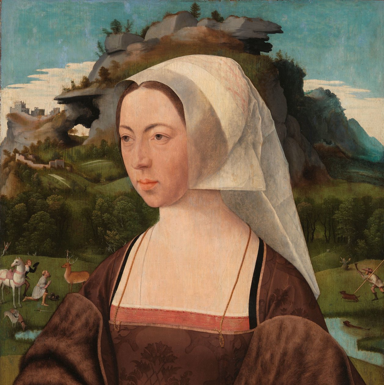 Portret van een onbekende vrouw door Jan Jansz Mostaert