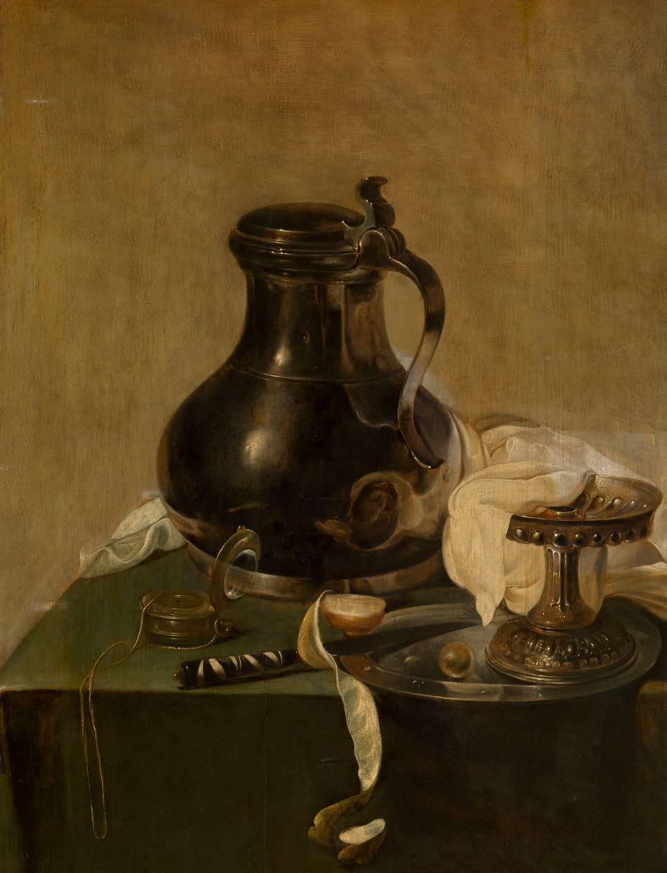 Dutch: Stilleven met tinnen kruik Still life with pewter jug door Jan Jansz den Uyl