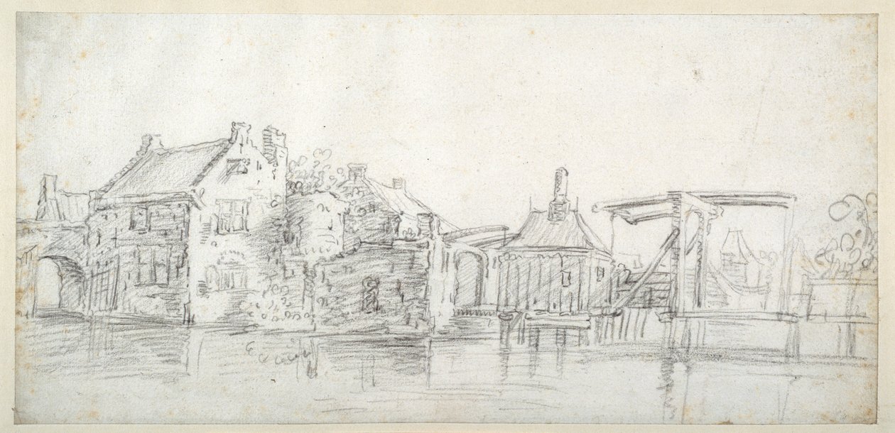 Een kanaal met gebouwen, waaronder een tolhuis en een tolbrug, ca. 1650 door Jan Josefsz. van (circle of) Goyen