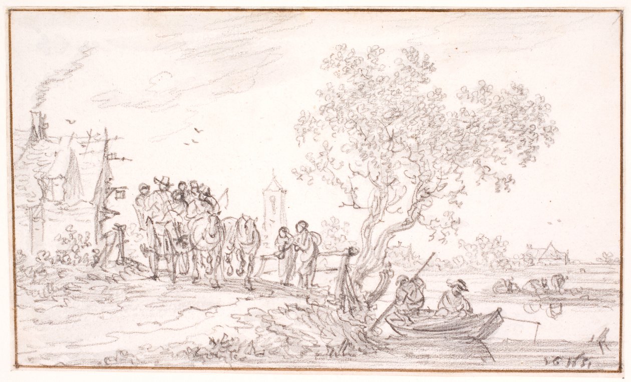 Een wagen met reizigers bij een herberg door Jan Josefsz van Goyen