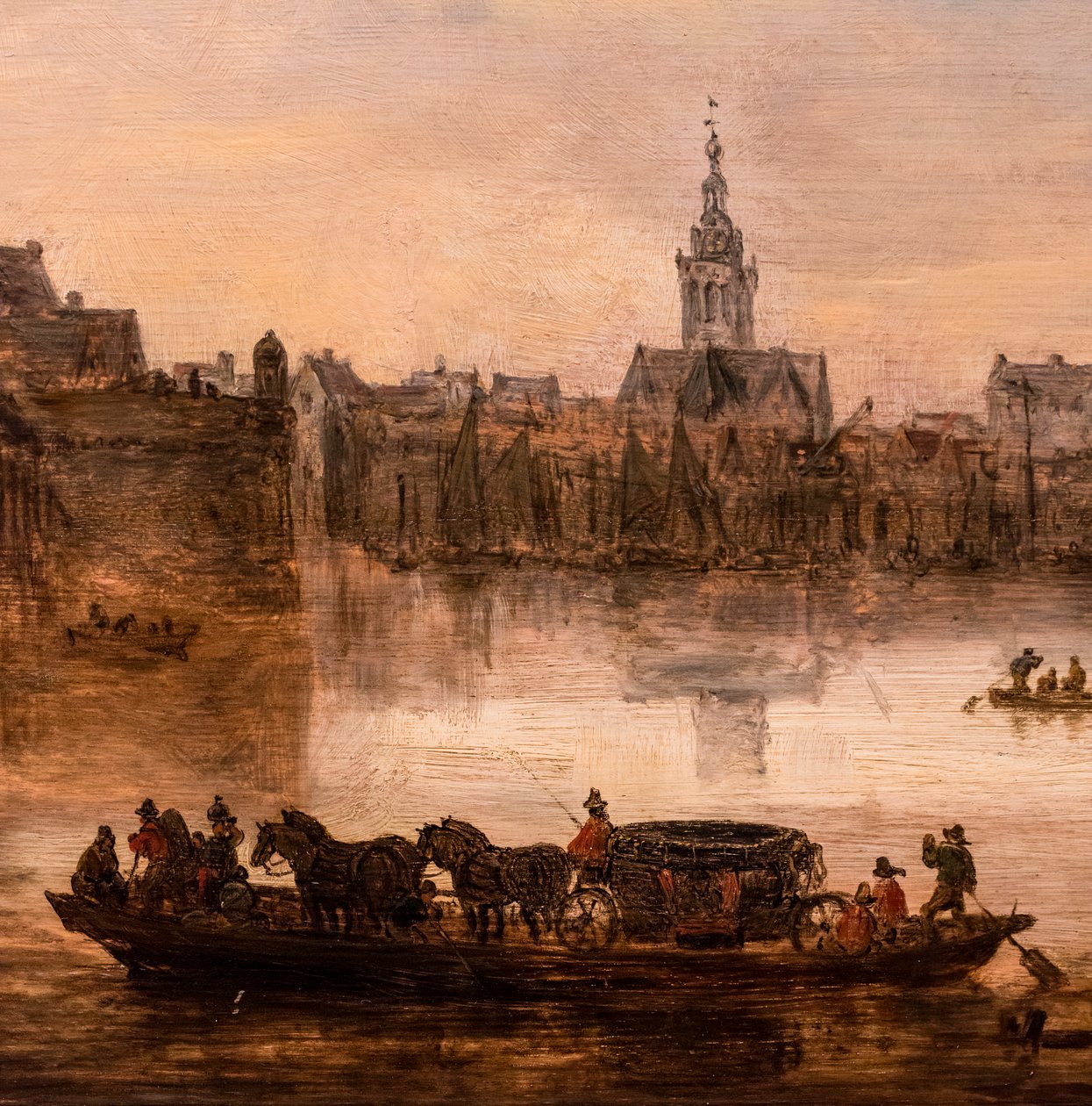 Een grote veerboot met een koets met vier paarden (Nijmegen), detail door Jan Josephsz van Goyen