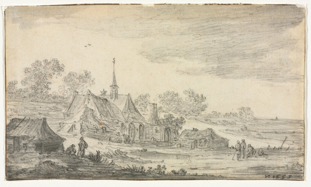 Groep gebouwen aan een kust, 1653 door Jan Josephsz van Goyen