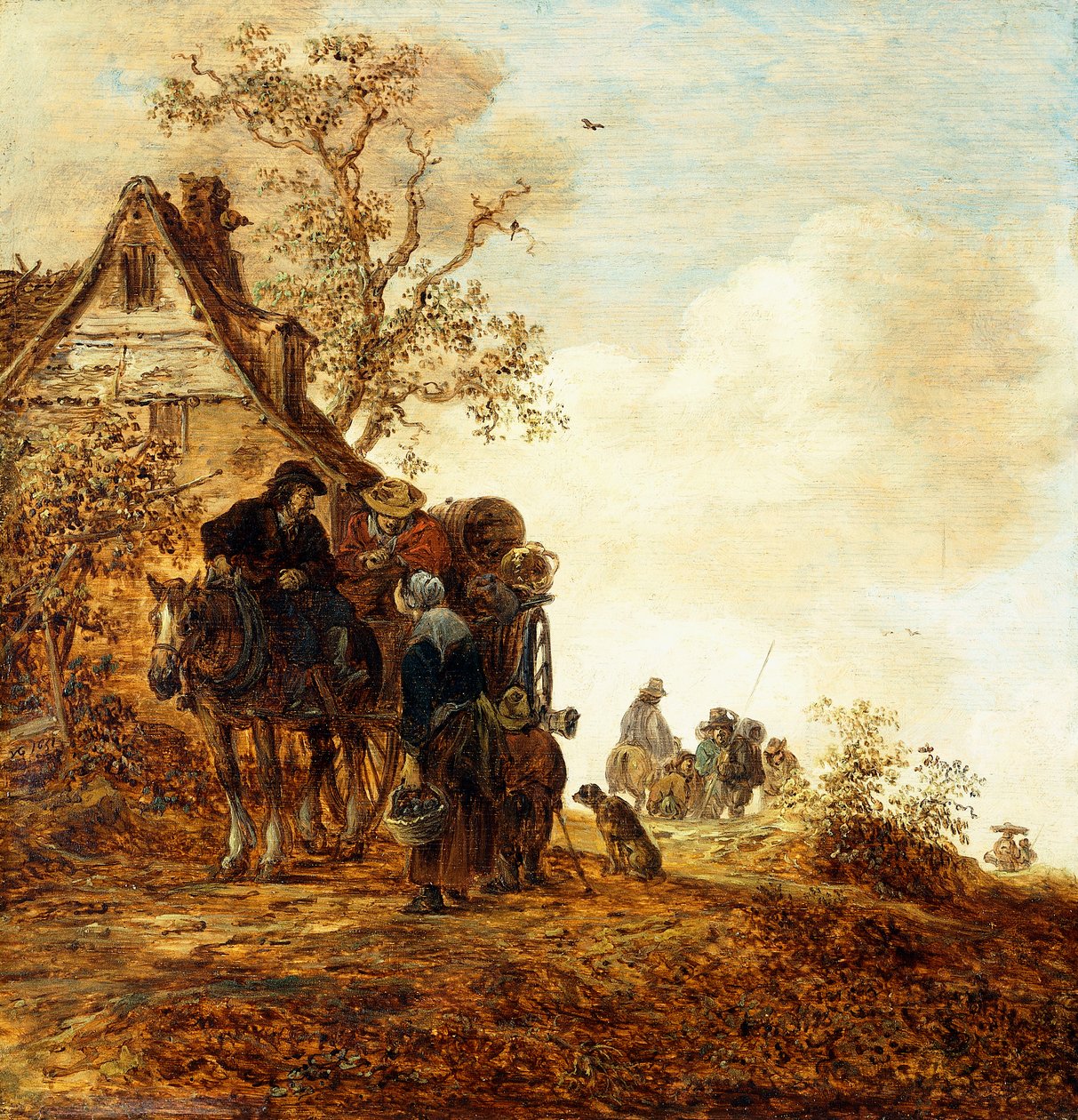 Boeren in een Kar bij een Huisje Jan Josephsz, 1651 door Jan Josephsz van Goyen