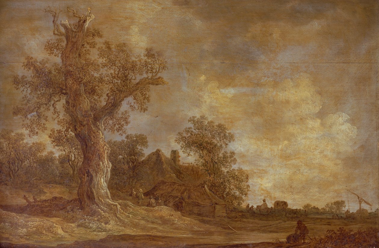 Bosrijk landschap met figuren en eik door Jan Josephsz van Goyen