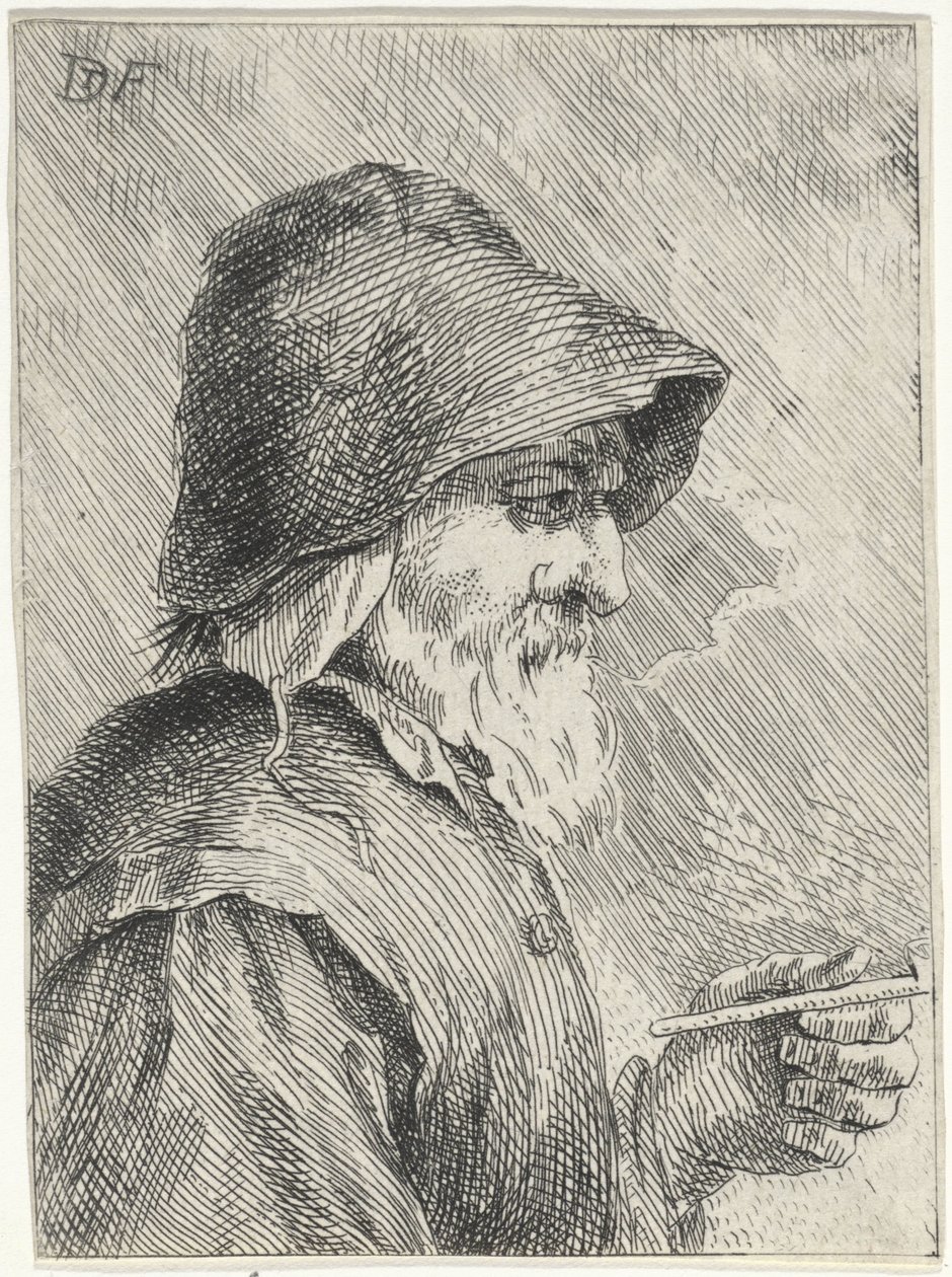 Oude man met baard en een pijp in zijn hand door Jan Lauwryn Krafft (I) (attributed to)