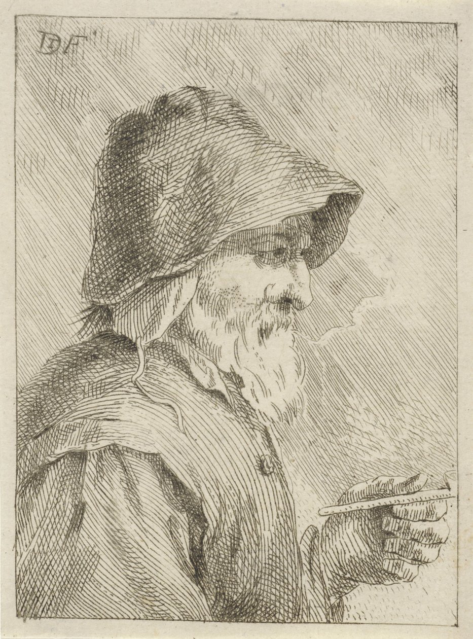 Oude man met baard en een pijp in zijn hand door Jan Lauwryn Krafft (I) (attributed to)