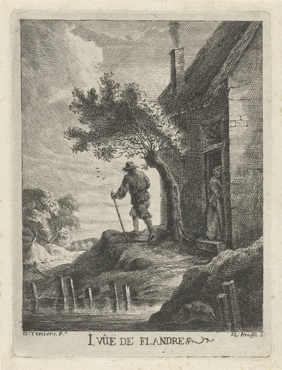 Boerenwoning aan de waterkant (serie titel: Gezichten op Vlaanderen) door Jan Lauwryn Krafft (I)
