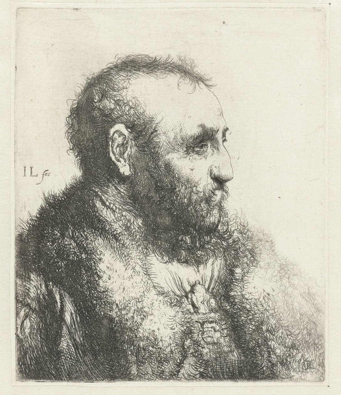 Borstbeeld van een oude man met bontjas door Jan Lievens