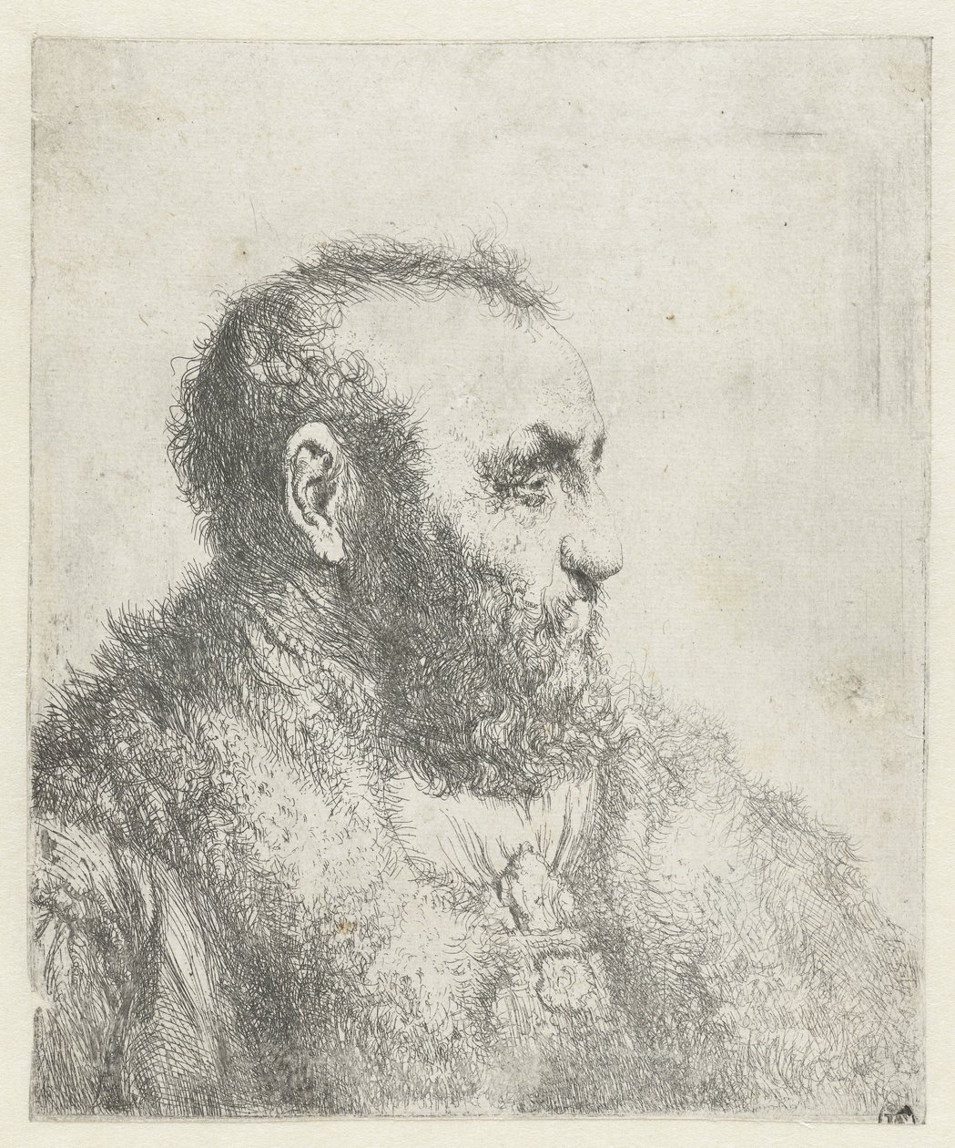 Borstbeeld van een oude man met bontjas door Jan Lievens