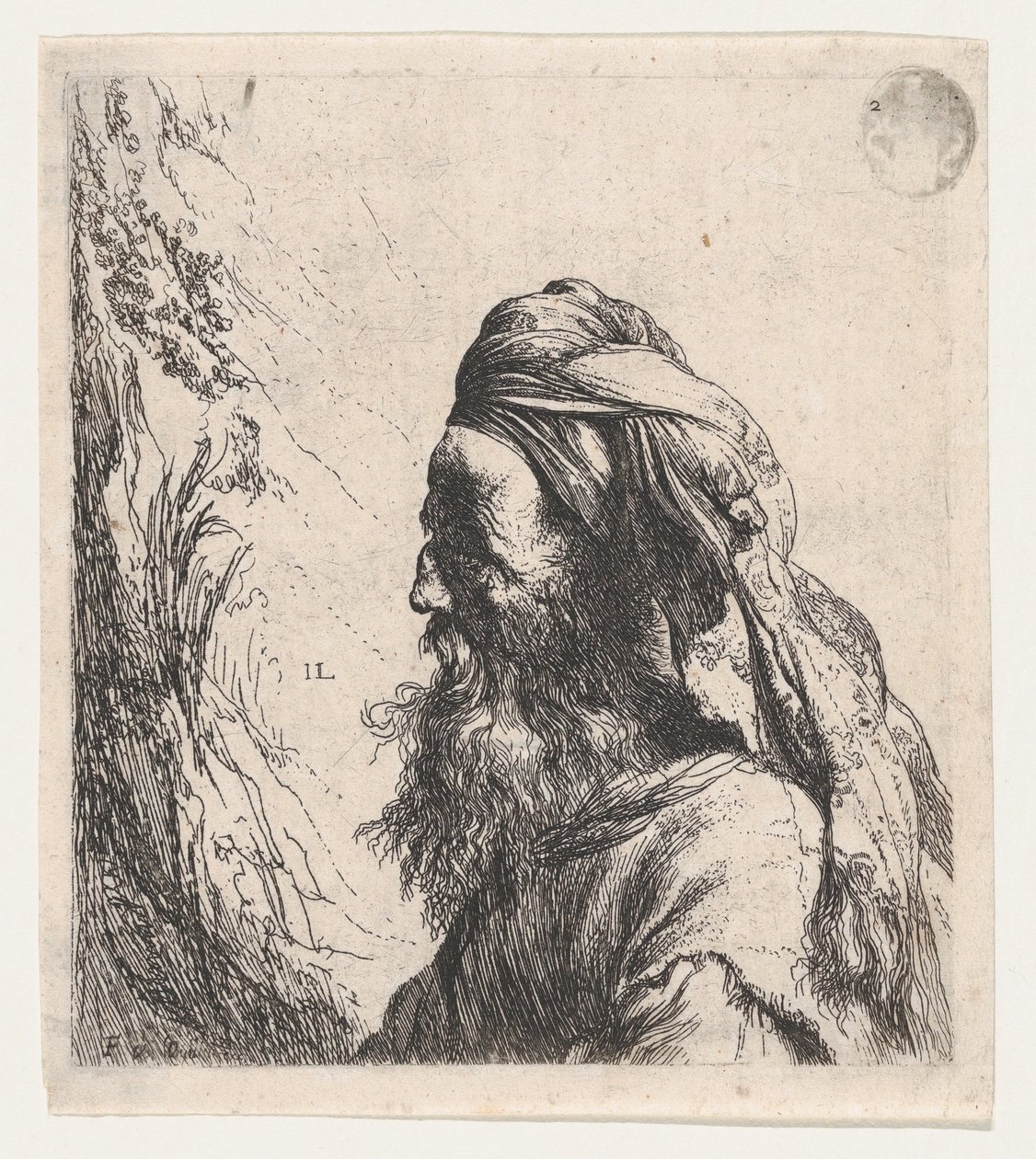 Man met tulband naar links gewend door Jan Lievens