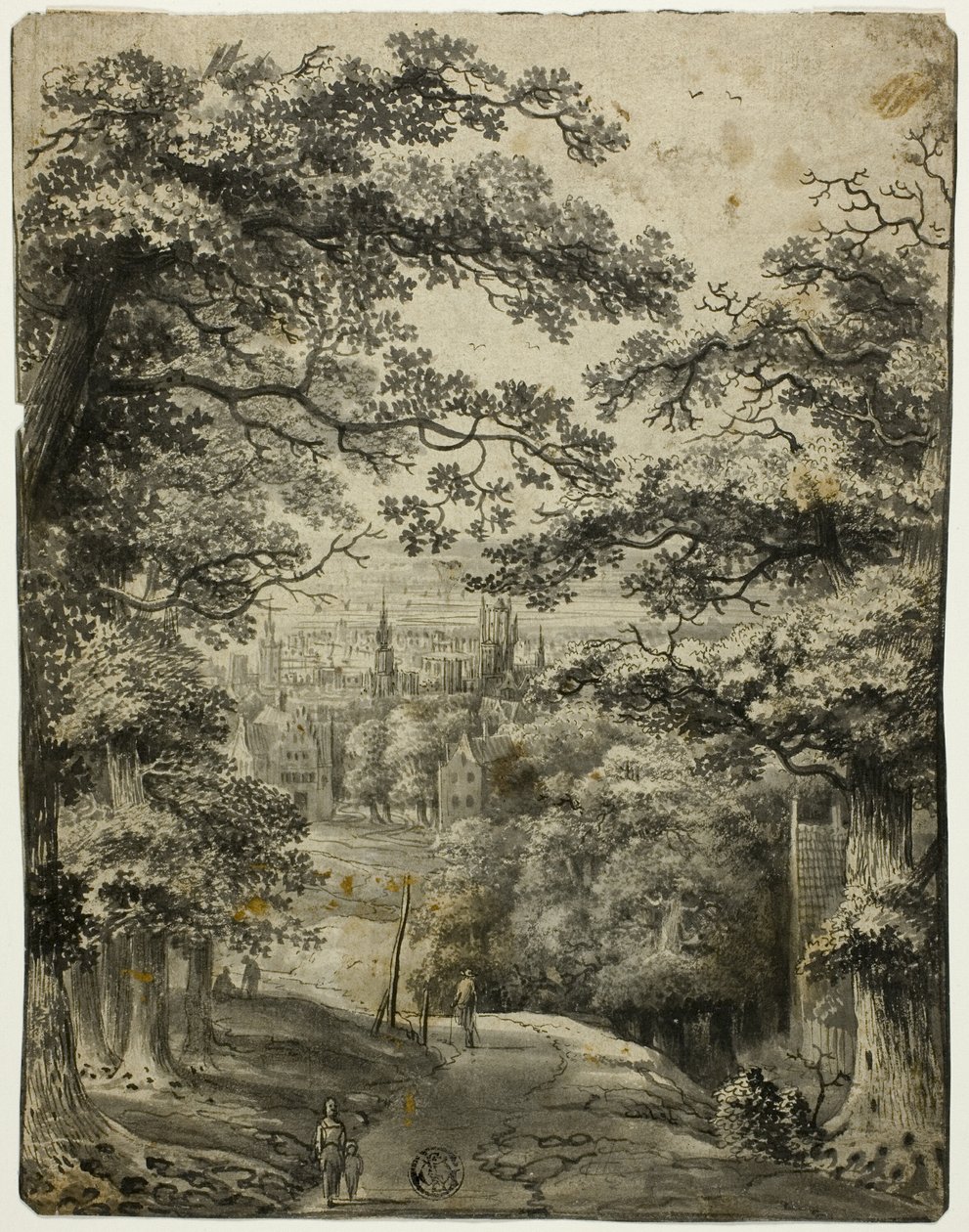 Uitzicht op de stad vanaf de weg op de heuvel door Jan Looten